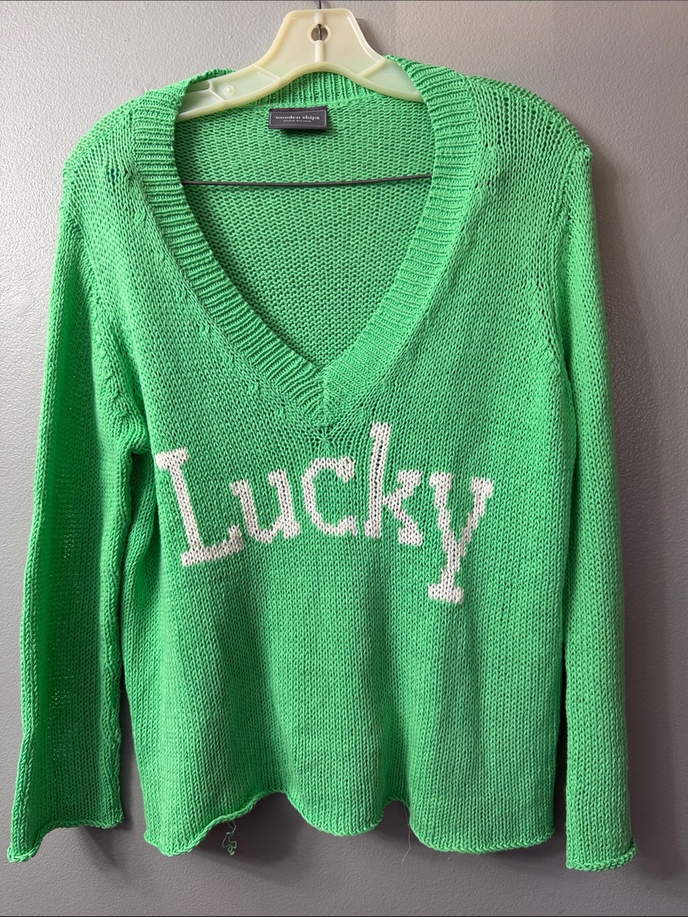 Wooden Ships Bright Green Open Knit Cardigan xs